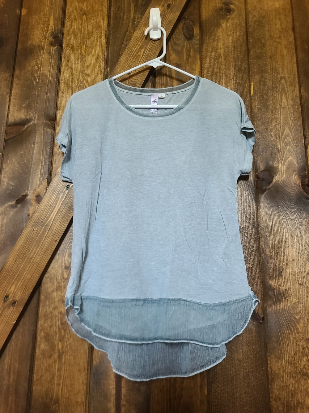 Alya Light Blue Chiffon Hem Top Size XS Sheer Layered Hi-Low Short Sleeve Blouse